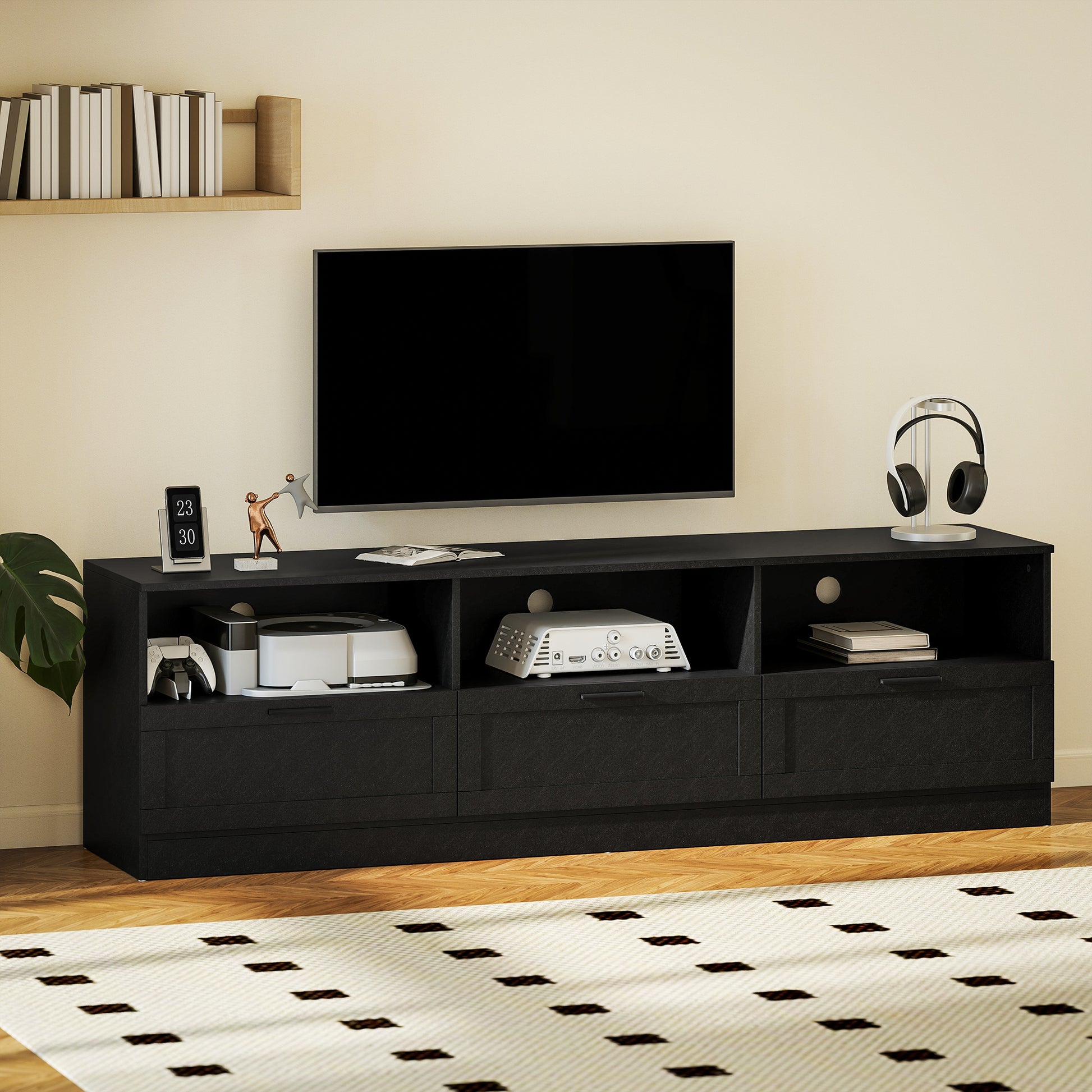 HOMCOM Modern Black TV Stand with Storage for 85-inch TVs