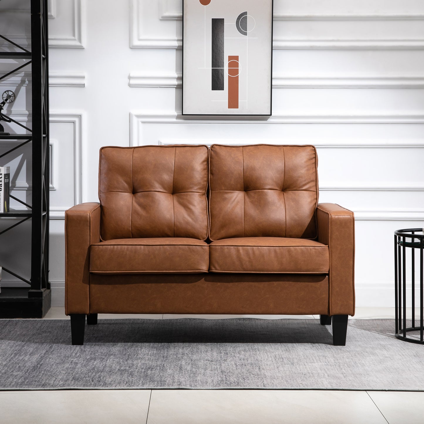 HOMCOM 2-Seater Brown PU Leather Loveseat Sofa, Tufted Back, Metal Frame