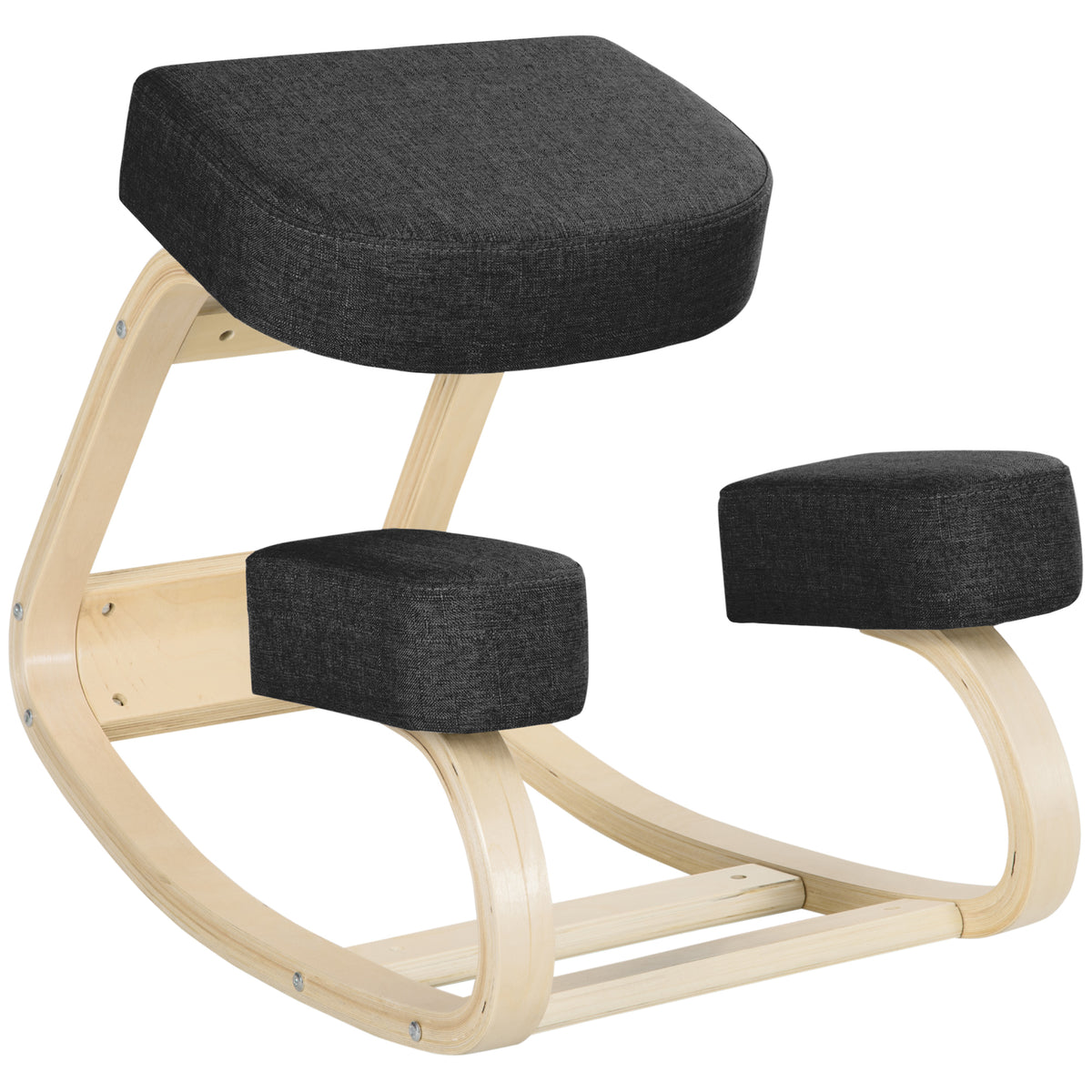 Ergonomic Kneeling Chair, Wood Kneel Stool with Thick Pads, Desk Knee Chair, Black