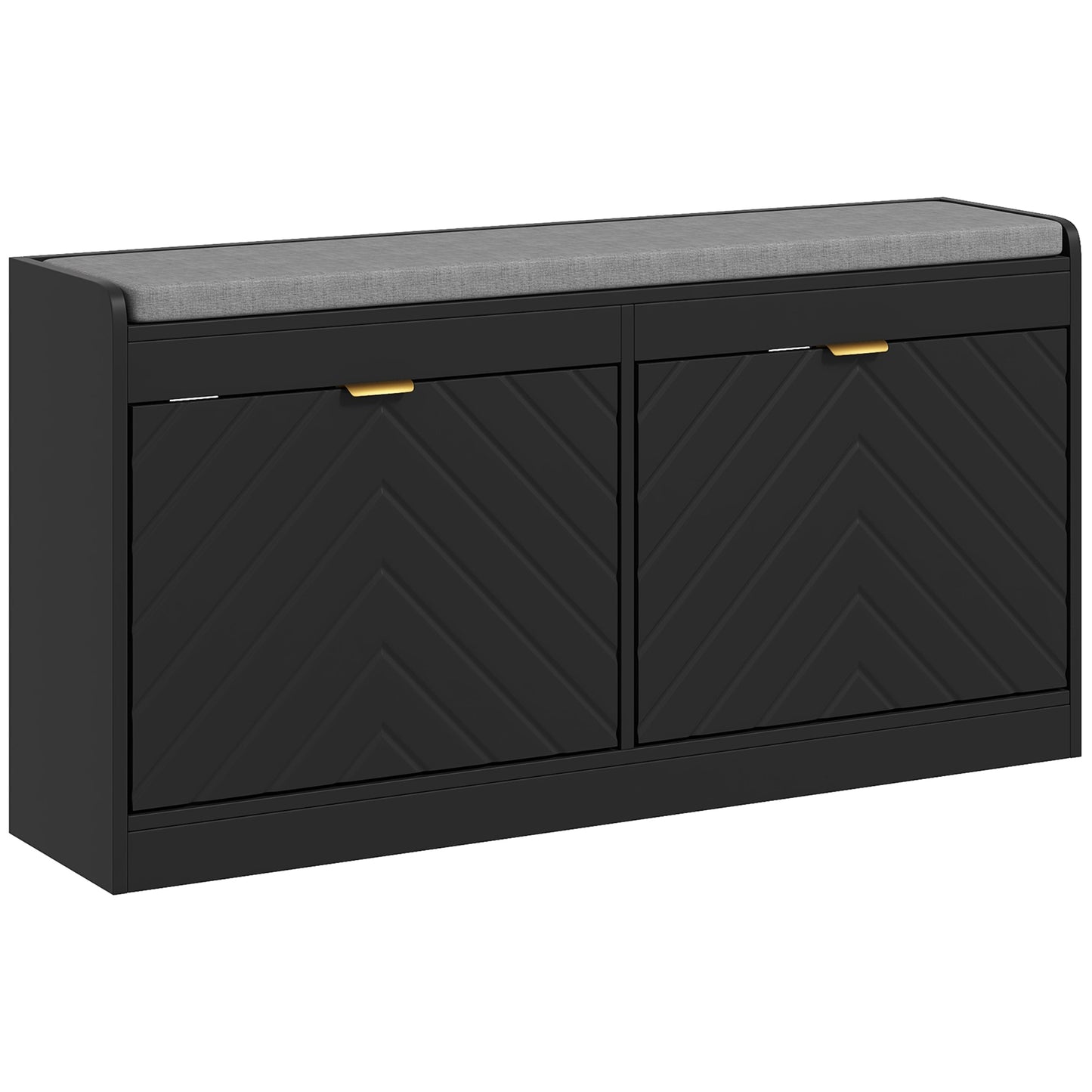 Modern Upholstered Hallway Shoe Storage Bench with Flip Drawers & Vents
