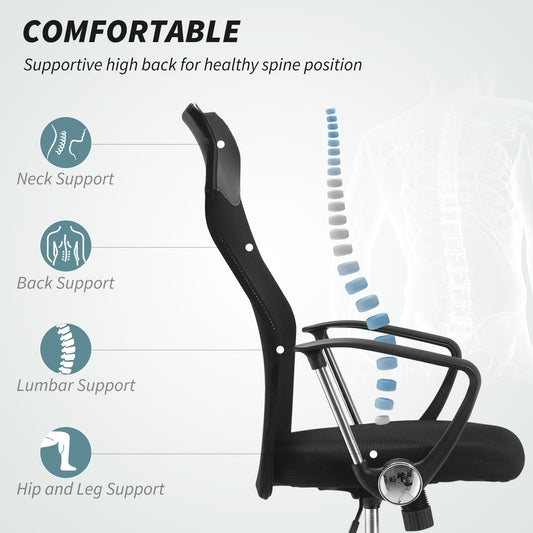 Ergonomic Mesh Office Chair, High Back Computer Desk Chair with Adjustable Height, Black