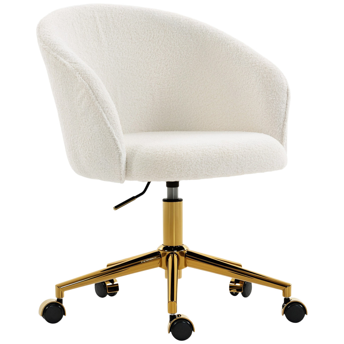 Office Chair, Teddy Fleece Upholstered Vanity Desk Chair, Cream White