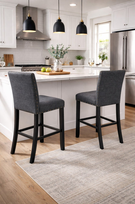 Upholstered 29'' Bar Stool, Set of 2 – Grey