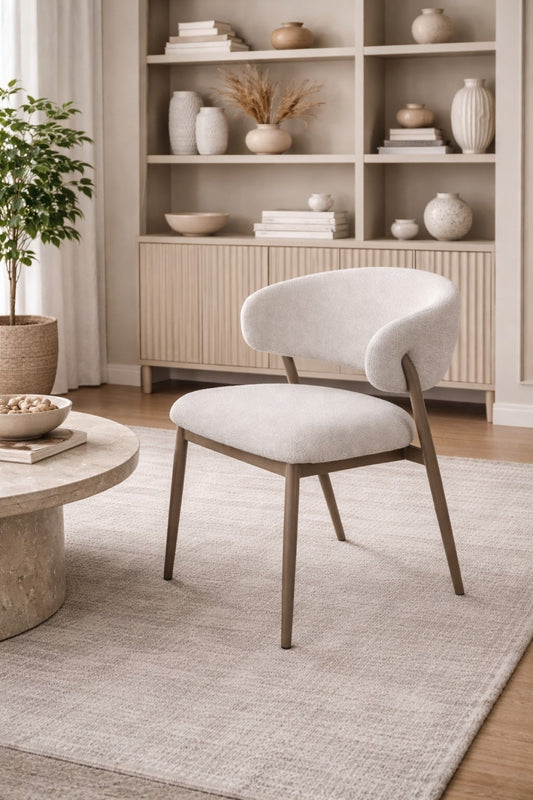 Curved Boucle Dining Chair, Set of 2 – Tobacco/Beige