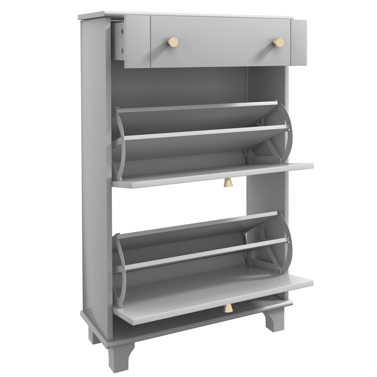 HOMCOM Slim Grey Shoe Storage Cabinet with 2 Flip Drawers, Adjustable Shelves, 8 Pair Capacity
