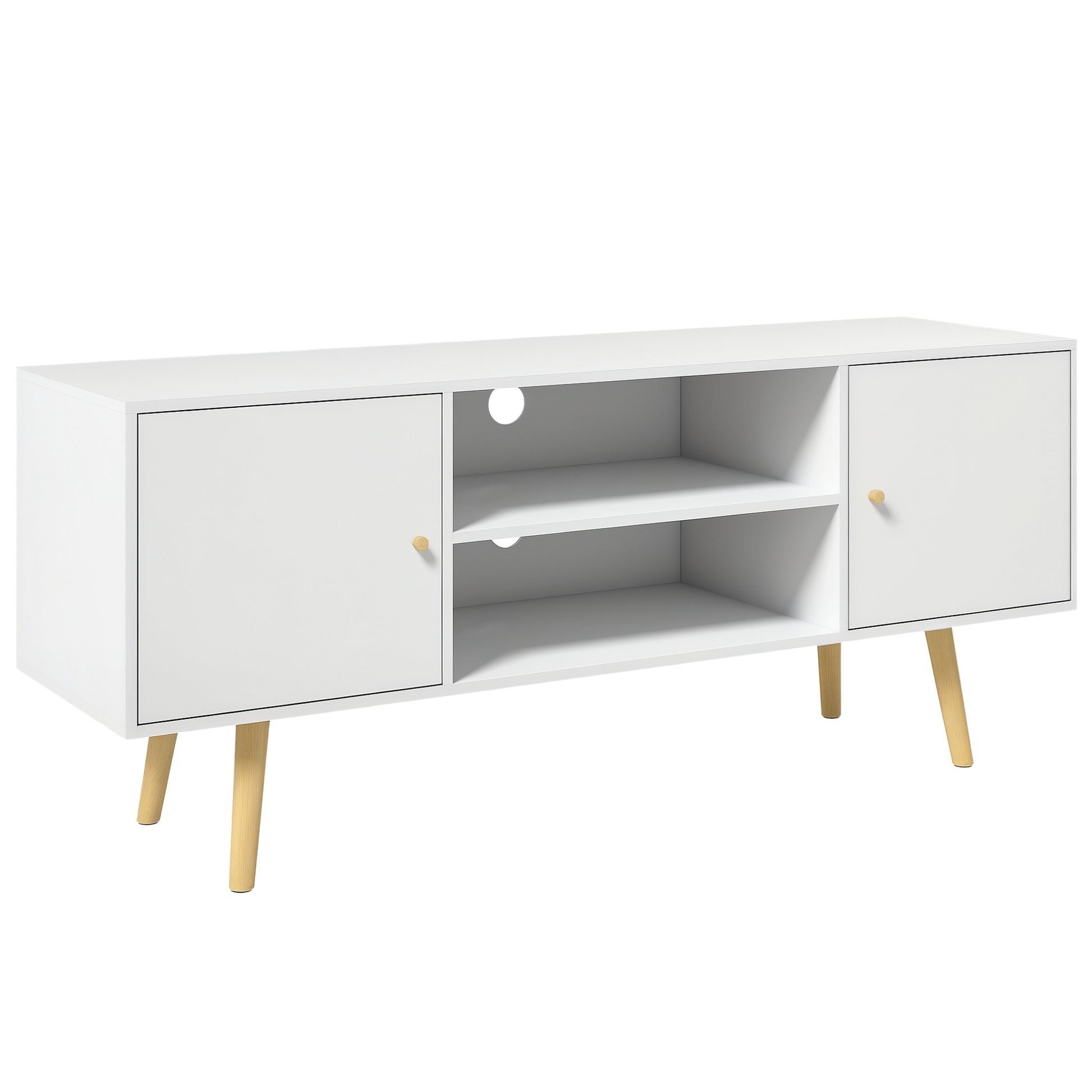 HOMCOM Modern White TV Stand Cabinet with Storage for 55-inch TVs