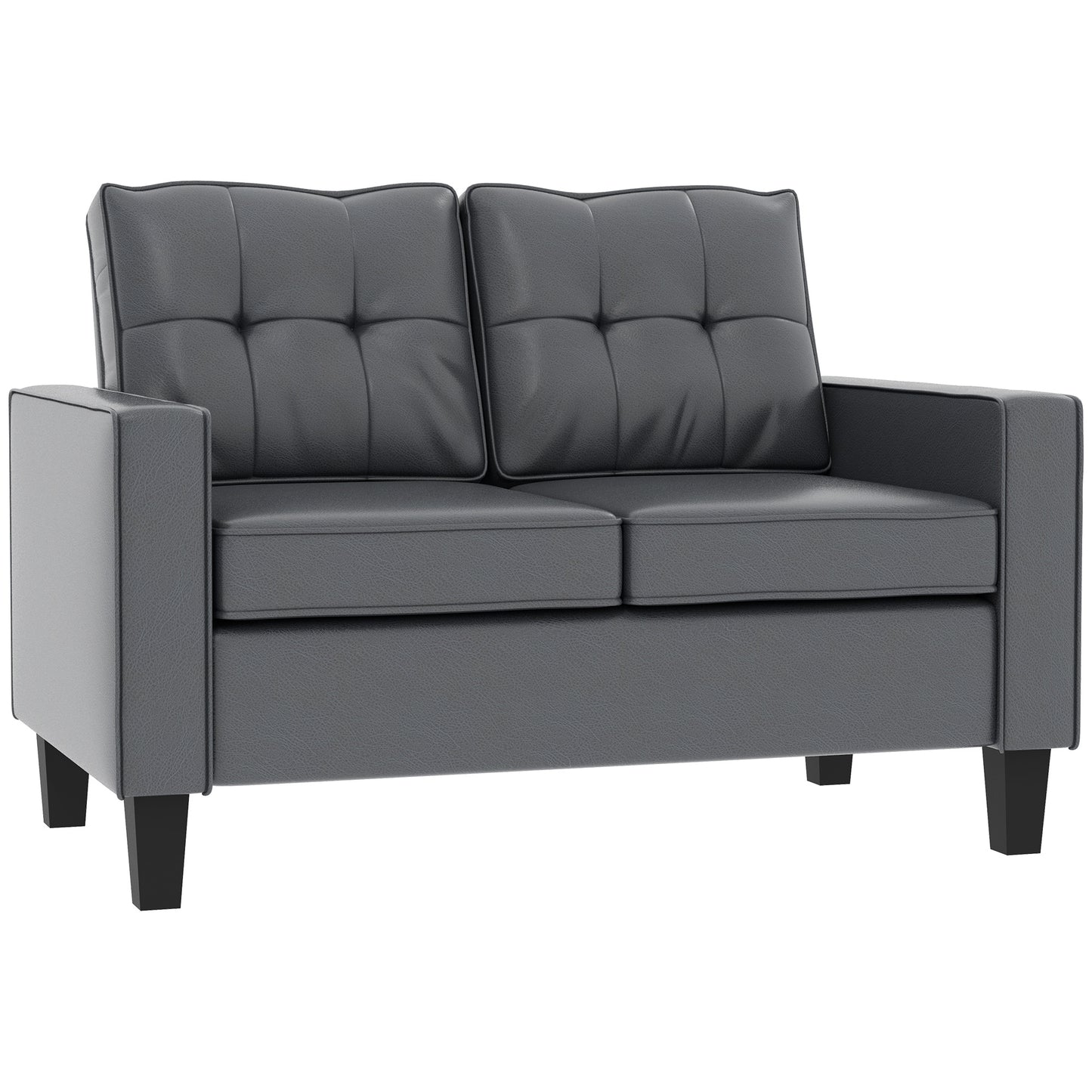 HOMCOM Grey 130cm PU Leather Loveseat Double Sofa, Tufted Backrest, Pocket Spring Comfort