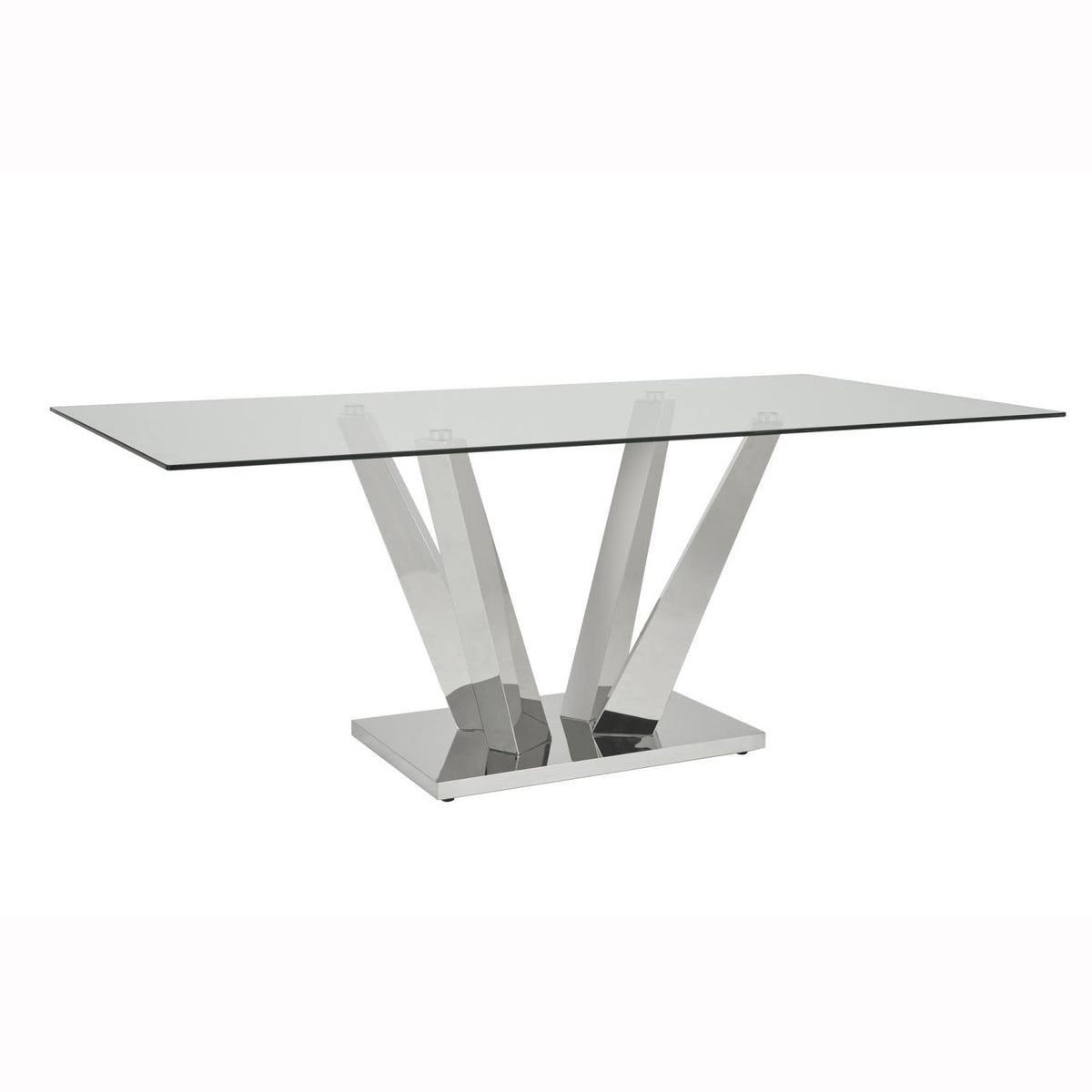 Rectangular Glass Dining Set, Chrome V-Base