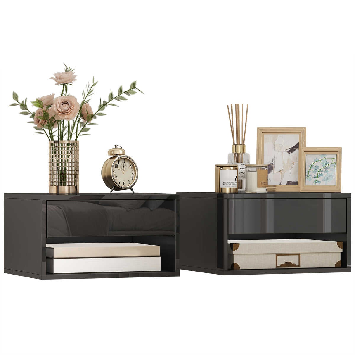 High Gloss Floating Nightstands, Set of 2 – 15"W x 8"H