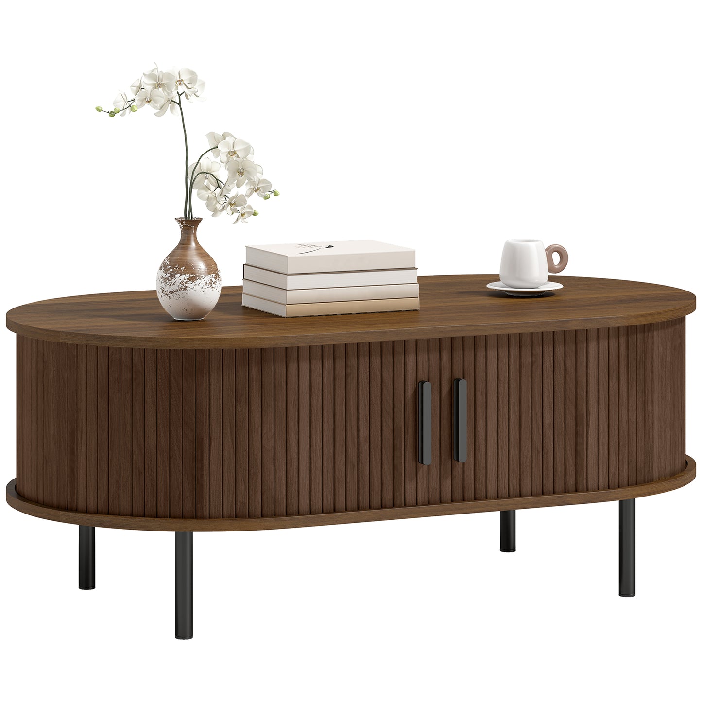 HOMCOM Coffee Table With Sliding Tambour Doors And Storage Center, 39" Brown