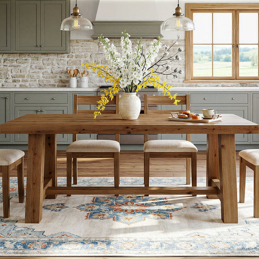 63" Solid Wood Dining Table, Rectangular Kitchen Table for 4-6 People