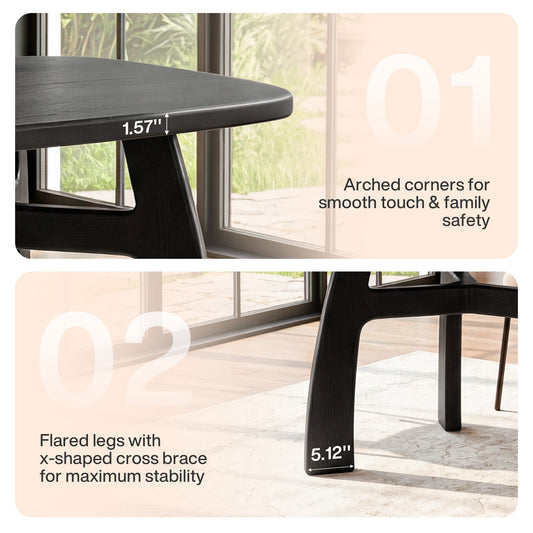 63" Dining Table for 6-8, Solid Wood Kitchen Table with H-Frame for Dining Room