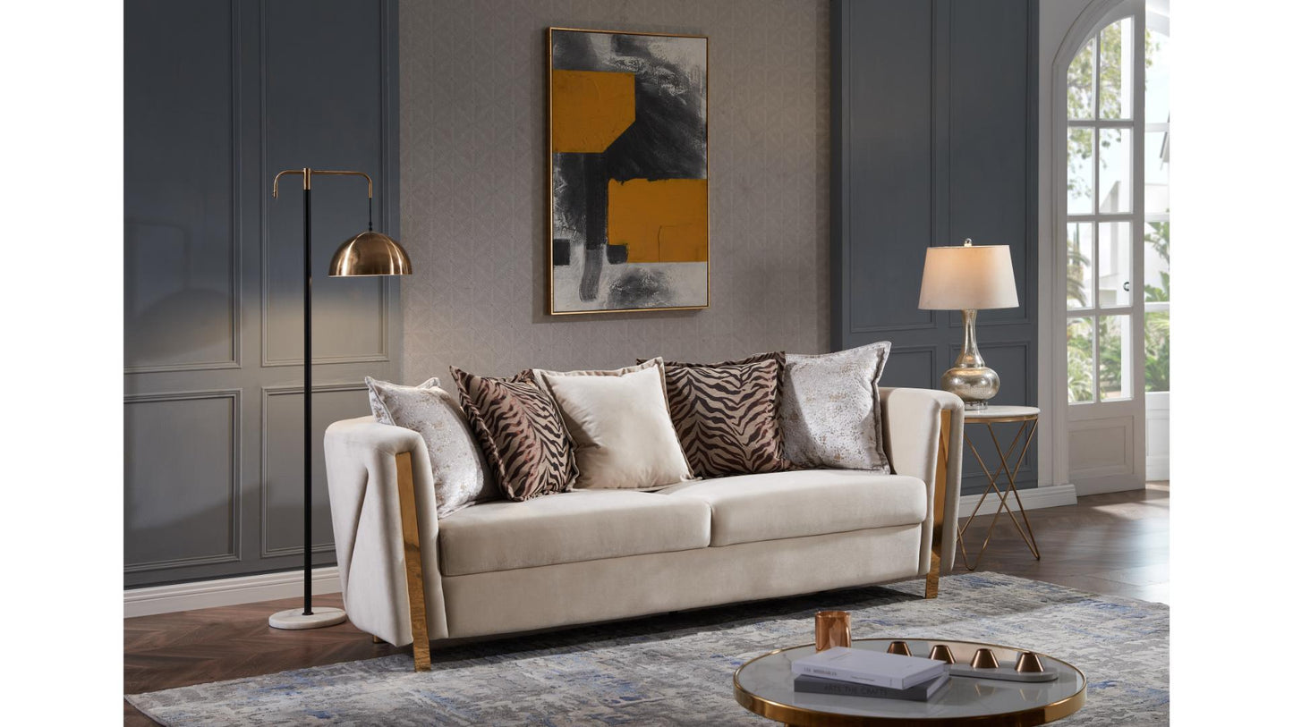 Chanelle Modern Cream Velvet Accent Chair with Gold Wood Frame