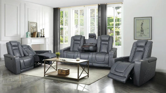 Premium Power Leather Match Recliner Set with LED Lights