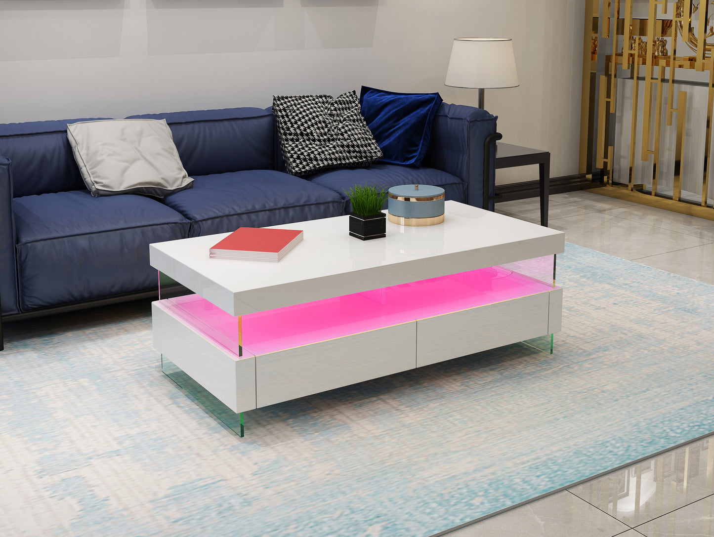 599 RIA Rectangular Coffee Table with LED Glass Top White