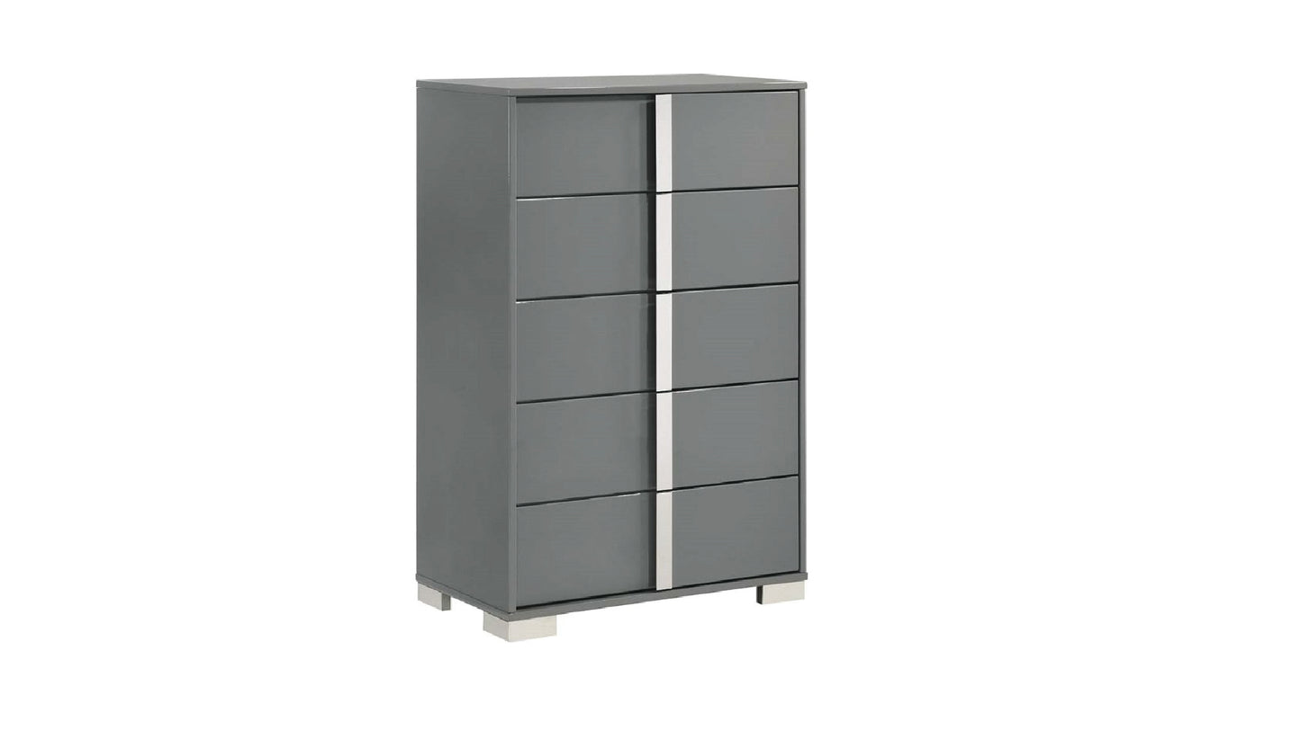B1771-Grover Modern Grey Lacquer 5-Piece Bedroom Set with LED