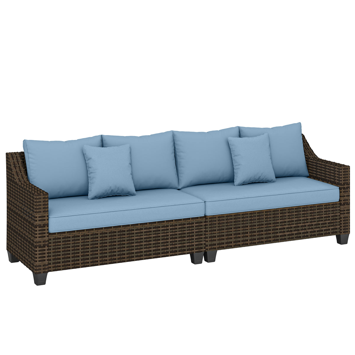 PE Wicker Outdoor Couch Sofa, 4-Seater Modular Patio Furniture Lounge Set with 2 Loveseats, Cushions, Pillows