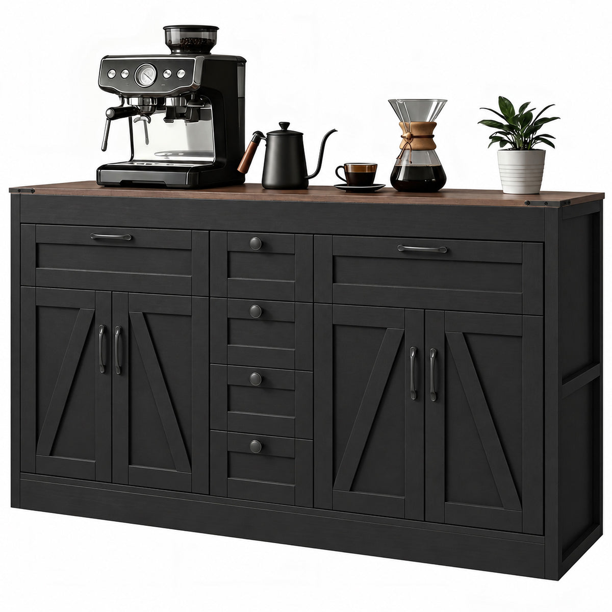 Farmhouse Kitchen Cabinet with 4 Barn Doors – 55"W x 32"H