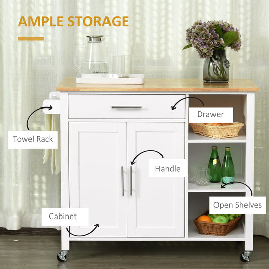 Rolling Kitchen Island with Drawer and Swivel Wheels – 42"W x 35"H