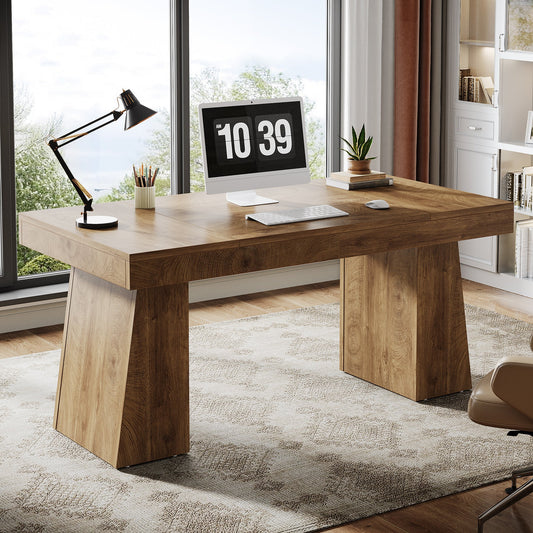 55" Executive Desk, Modern Wood Computer Desk Workstation Desk