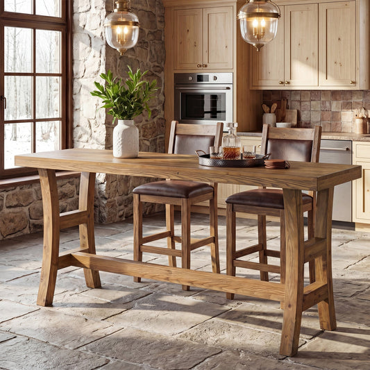 63" Solid Wood Bar Table, Farmhouse Counter Height Pub Table for Kitchen, Bistro