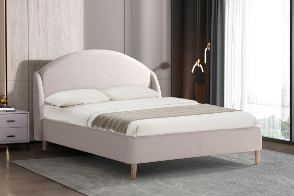 Brassex Mason King Platform Bed - Beige Fabric, Slat Support, Modern Style