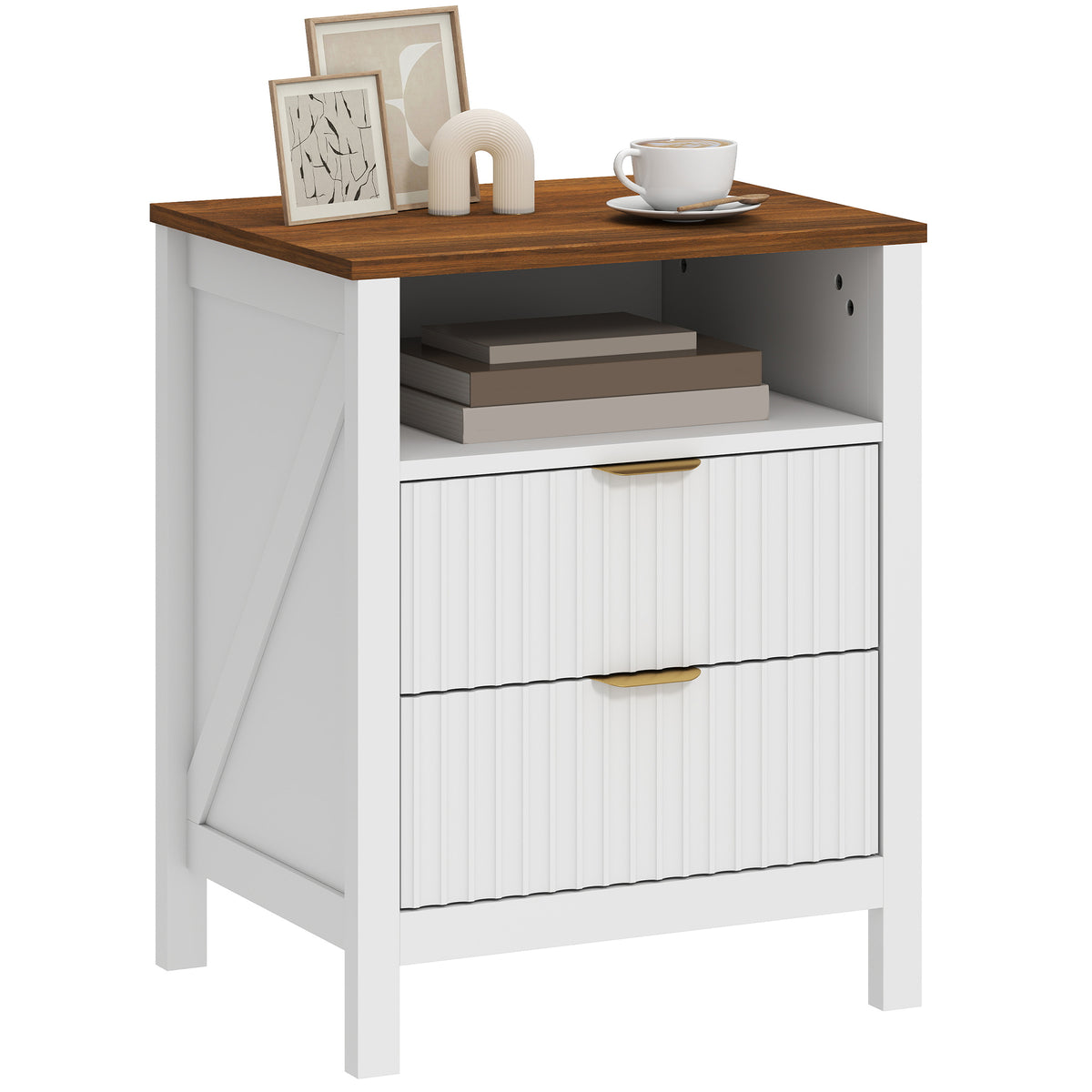 Fluted 2-Drawer Nightstand with Open Shelf – 20"W x 24"H