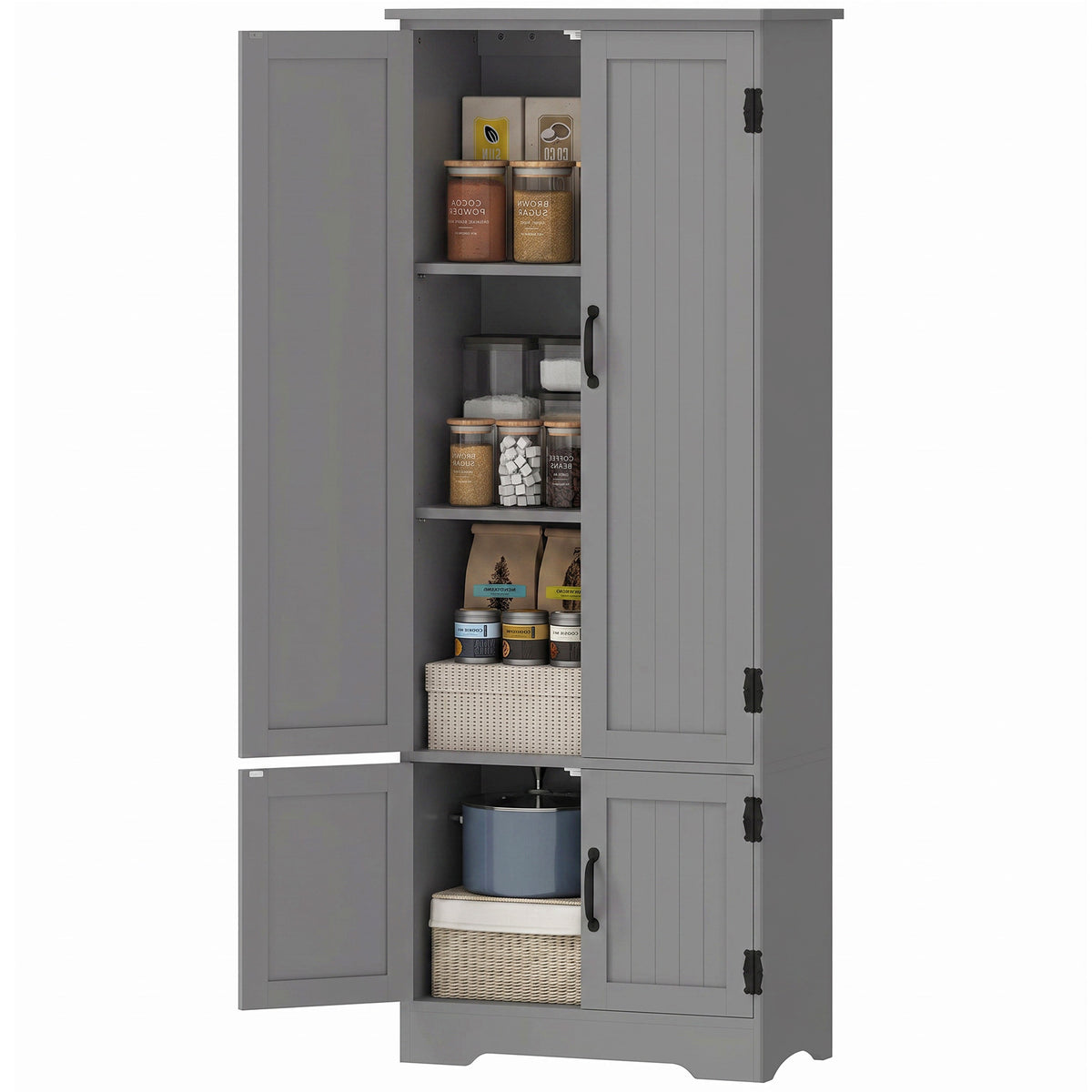 4-Door Pantry Storage Cabinet with Adjustable Shelves – 24"W x 60"H