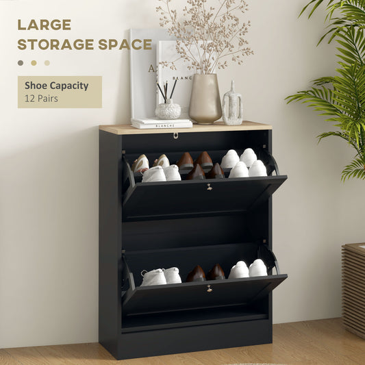 Slim Modern Shoe Cabinet with 2 Flip Drawers – 24"W x 32"H