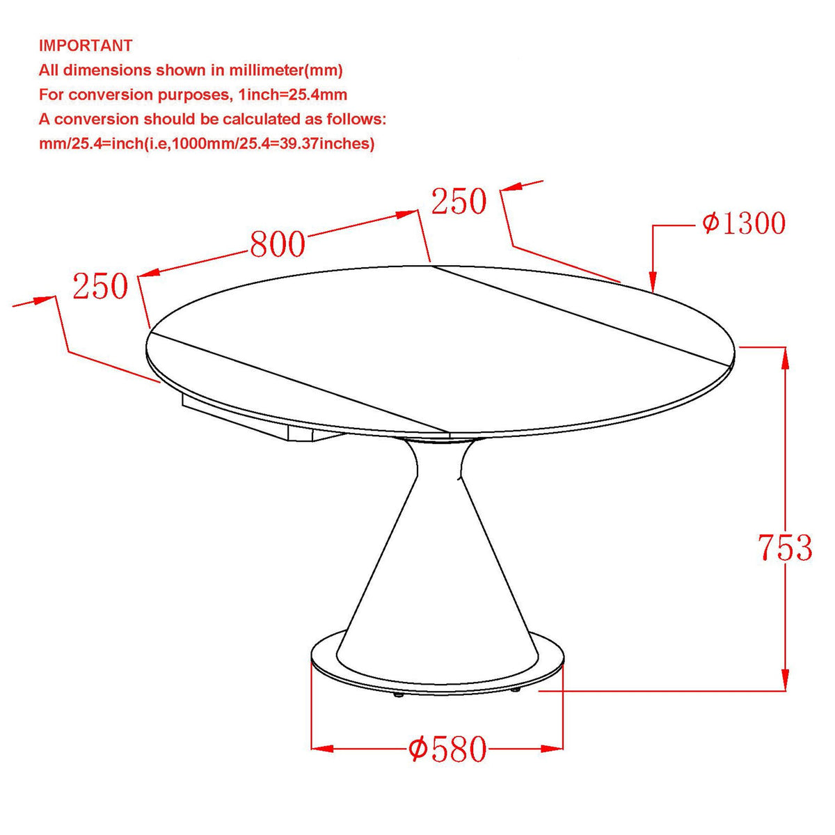 Sintered Stone Round Dining Table with Extension, 51" in Black and Black