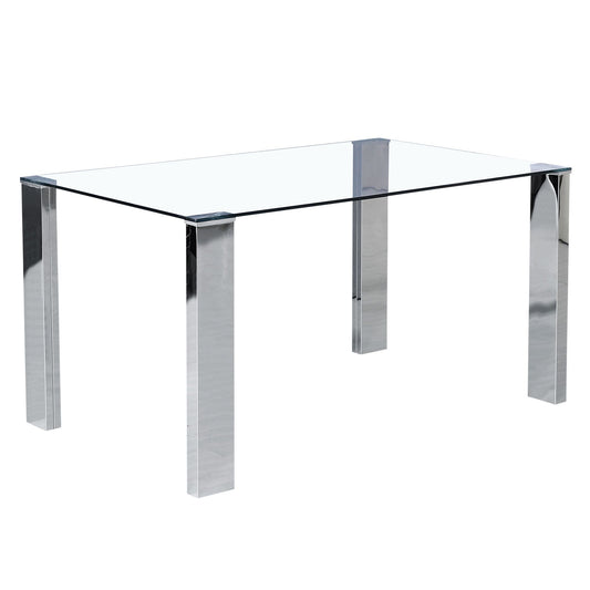 Glass Rectangular Dining Table, 55" in Stainless Steel