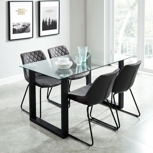 Glass Rectangular Dining Table, 55" in Black