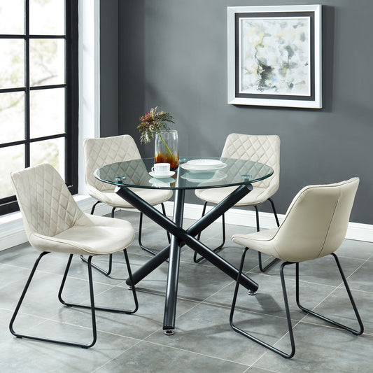 Glass Round Dining Table, 40" in Black