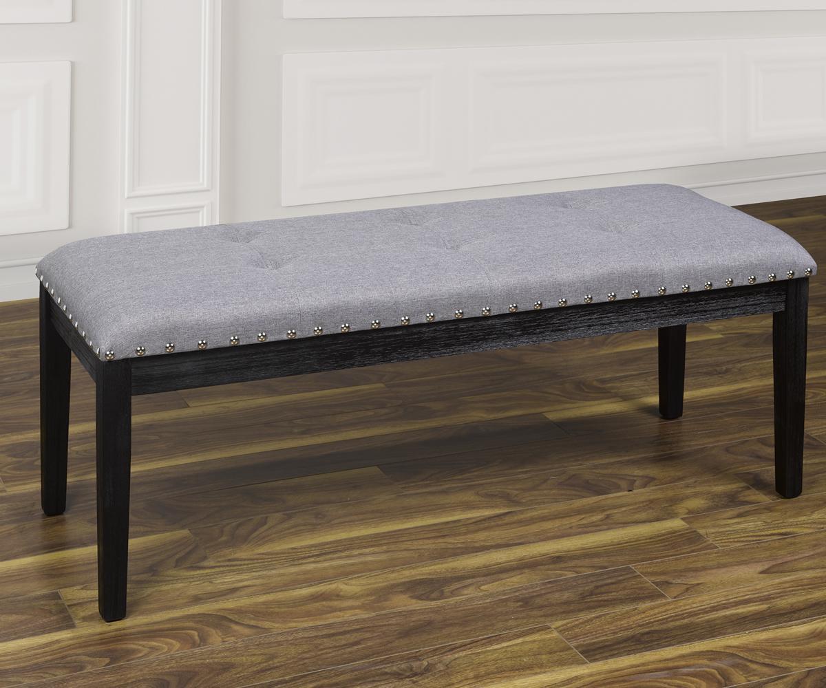 Nancy Nailhead Upholstered Dining Bench – Grey