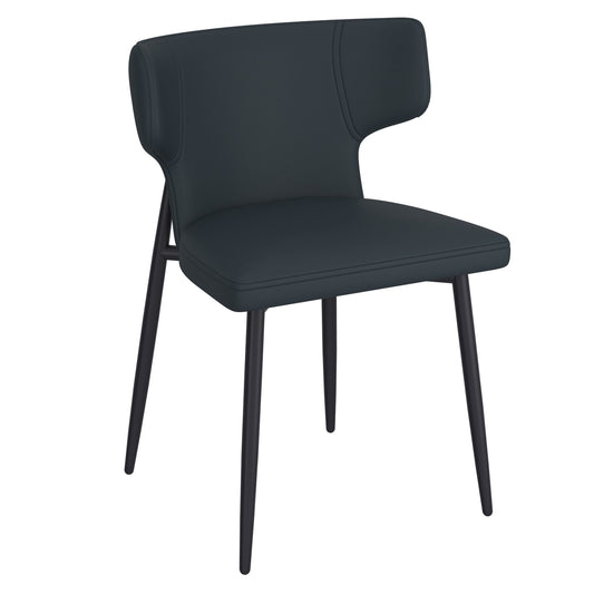 Wingback Faux Leather Dining Chair, Set of 2 in Black and Black