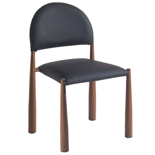 Mid-Century Faux Leather Dining Chair, Set of 4 in Black and Walnut
