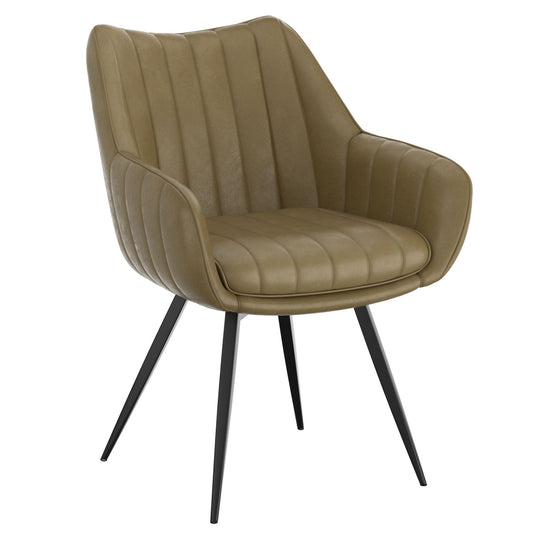 Contoured Faux Leather Swivel Dining and Accent Chair, Set of 2 in Moss and Black