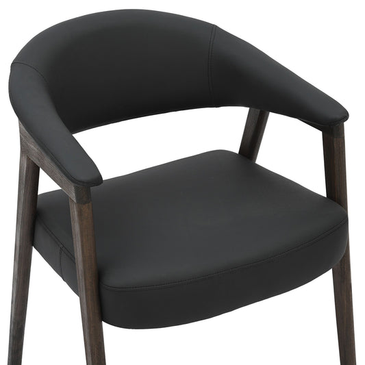 Curved-Back Faux Leather Dining Chair, Set of 2 in Black and Dark Walnut