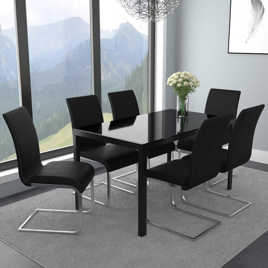 Faux Leather Dining Chair, Set of 2 in Black and Chrome