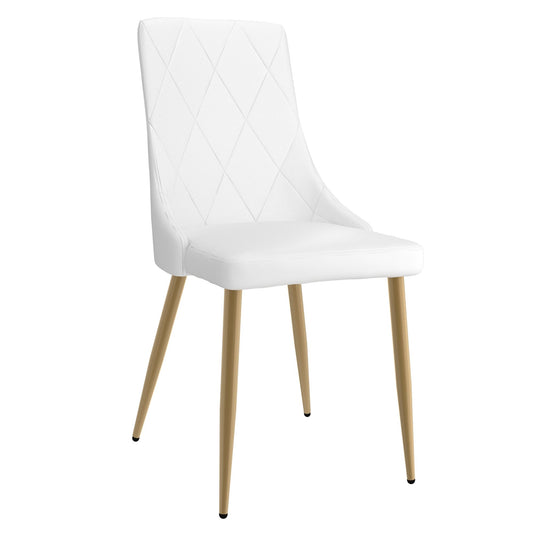 Curved-Back Faux Leather Dining Chair, Set of 2 in White and Aged Gold
