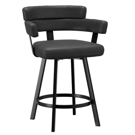 Curved-Back Faux Leather 26" Counter Stool with Swivel, Set of 2 in Charcoal and Black
