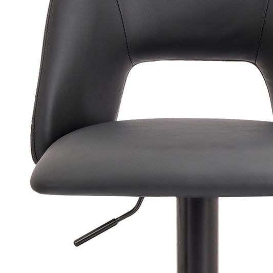 Cutout-Back Faux Leather Adjustable Air-Lift Stool, Set of 2 in Black and Black