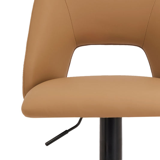 Cutout-Back Faux Leather Adjustable Air-Lift Stool, Set of 2 in Tan and Black