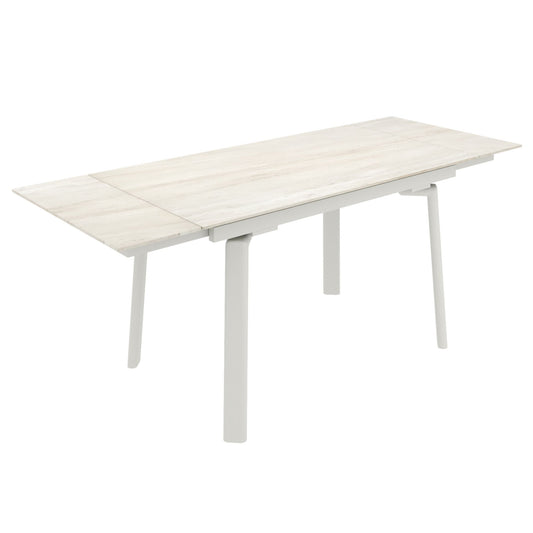 Sintered Stone 5-Piece Dining Set, Travertine Table and Toffee/Natural Chairs