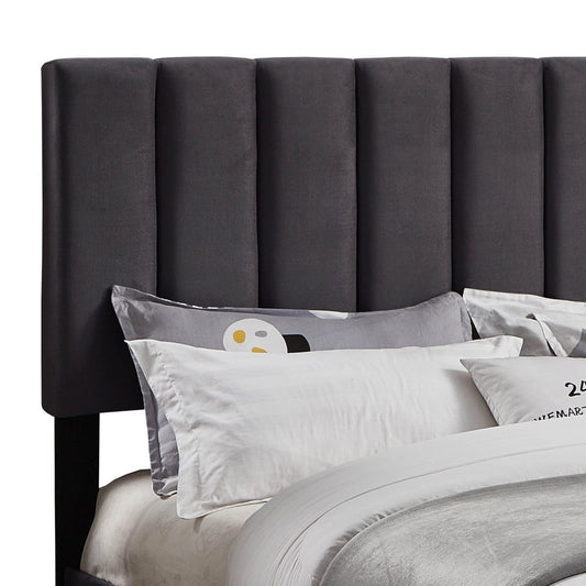 Vertical Channel-Tufted Velvet Bed with Adjustable Headboard