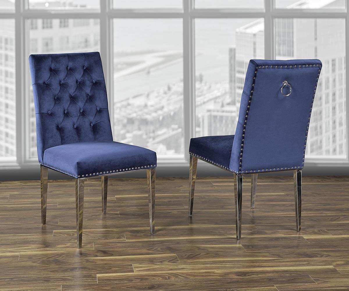 Regan Modern Velvet Dining Chairs with Tufted Detail, Stainless Steel Legs (Set of 2)