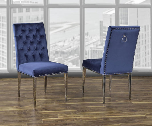 Regan Modern Velvet Dining Chairs with Tufted Detail, Stainless Steel Legs (Set of 2)