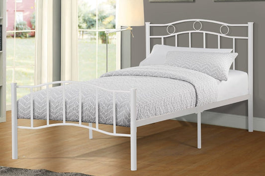 White Metal Platform Bed with Curved Headboard