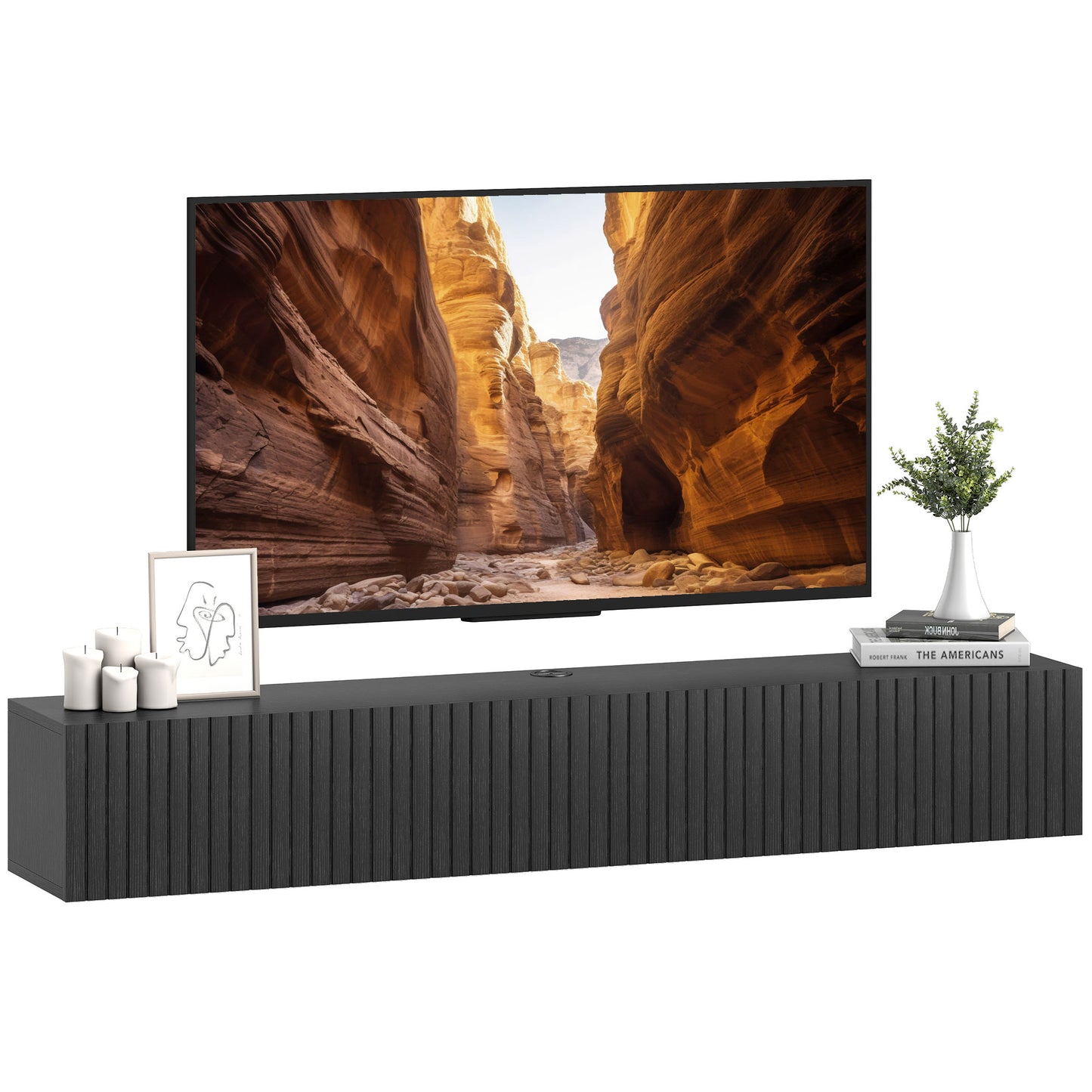 HOMCOM Floating TV Stand 55" Black for TVs up to 72" Wall-Mount Media Console