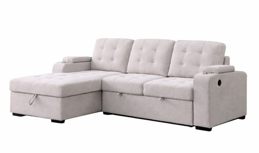 Tufted Sectional Sleeper – Beige